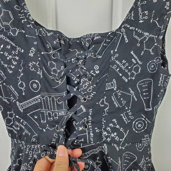 Hot Topic S Black White Science Graphic Print Fit & Flare Punk Tie Back Dress - Picture 7 of 9